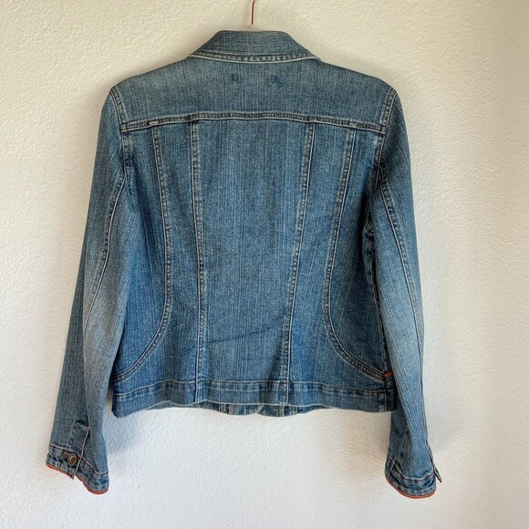 Sigrid Olsen Women's Denim Jean Jacket with Orange Trim and Cute Buttons Size 2P - Picture 3 of 10